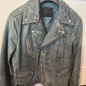 NWOT Men’s All Saints Jade Leather Biker Jacket! Size Large!